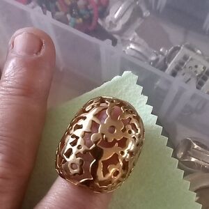 DSMK old Floral Cutout Dome Ring - Women Jewelry Stainless Steel